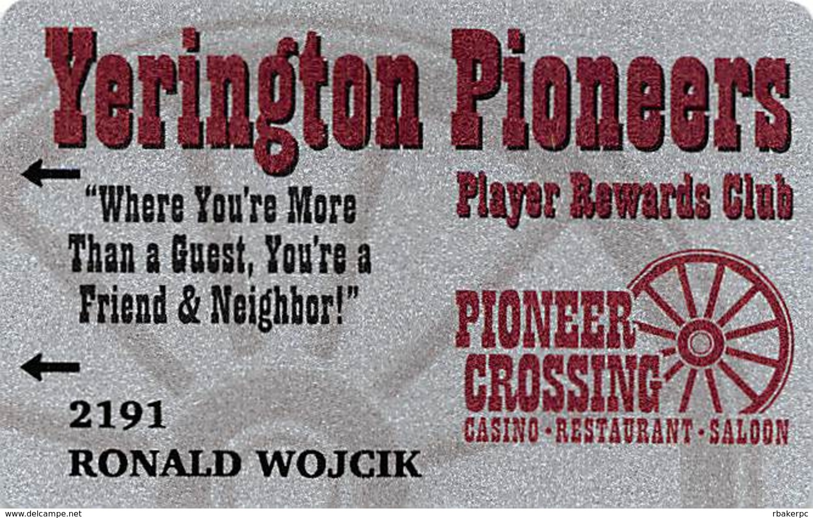 Yerington Pioneer Crossing Casino - Yerington, NV - Slot Card - Cartes De Casino