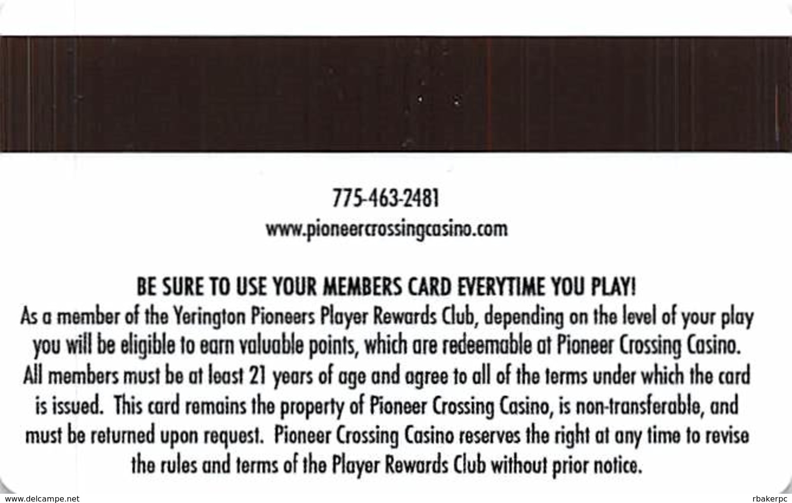 Yerington Pioneer Crossing Casino - Yerington, NV - Slot Card - Cartes De Casino