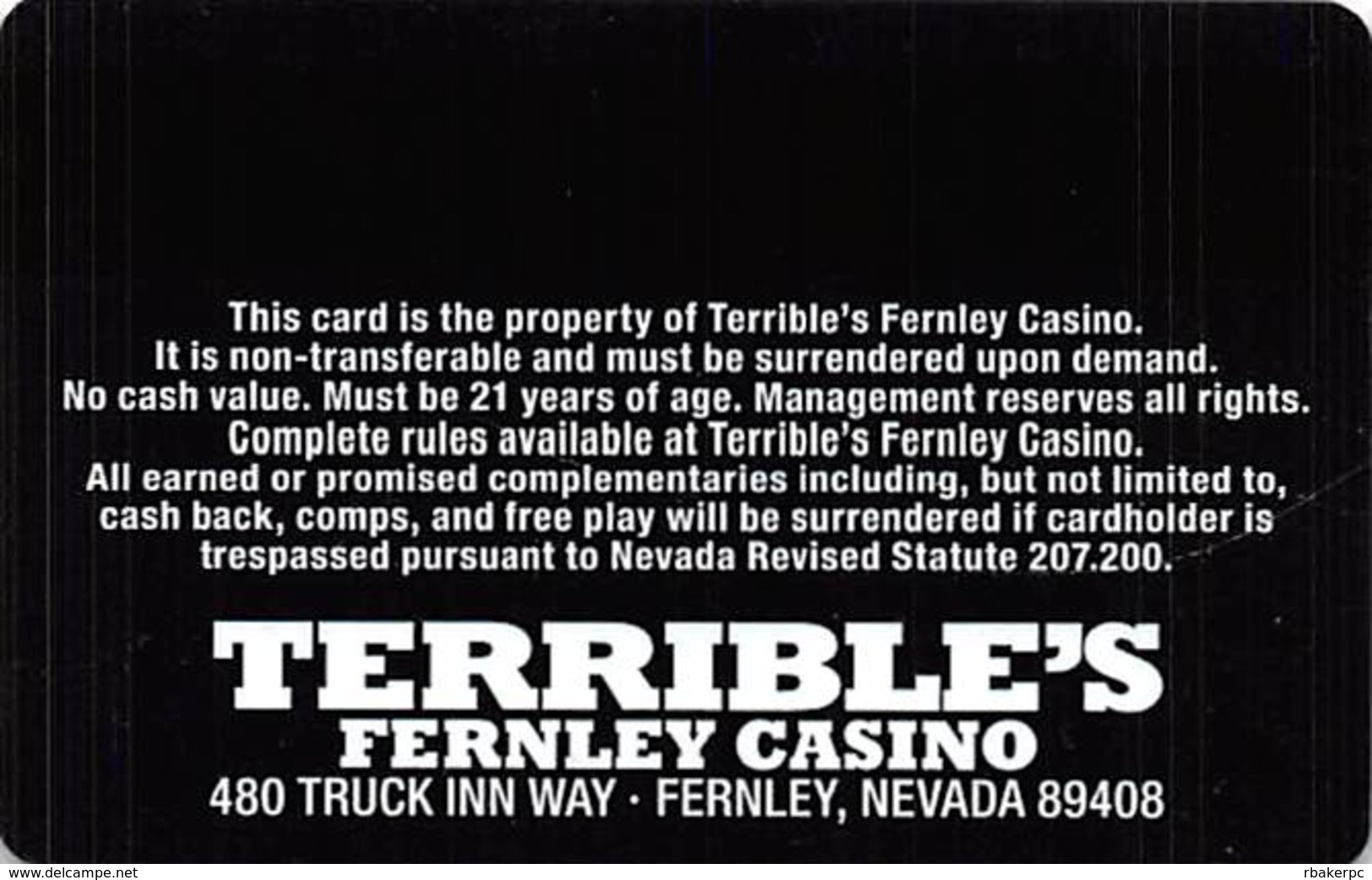 Terrible's Fernley Casino - Fernley NV - Slot Card - Casino Cards