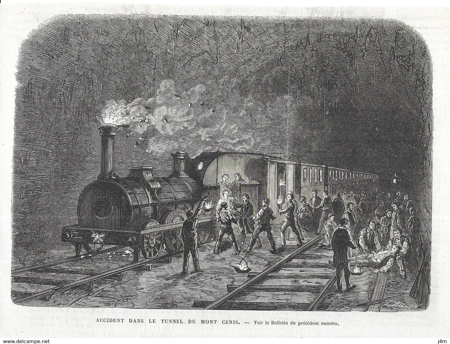 GRAVURE De 1872...Chemin De Fer..Accident Dans Le Tunnel Du MONT CENIS - Estampes & Gravures