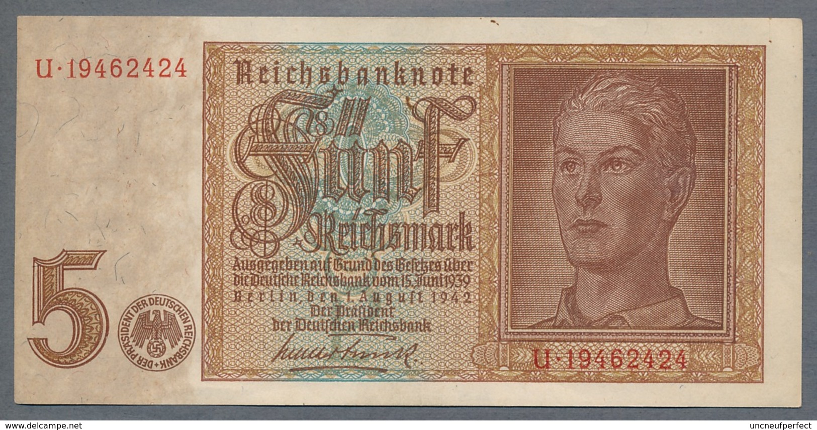 Pick186a  Ro179b DEU-220b.  5 Reichsmark 1942  UNC - 5 Reichsmark