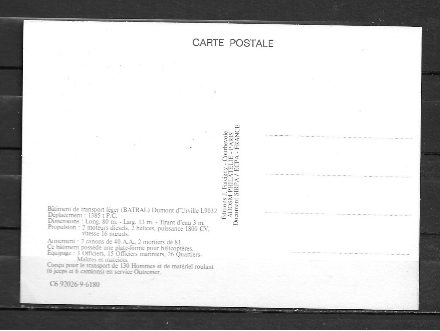 Batral DUMONT D'URVILLE - Carte Maximum  PARIS NAVAL 17-18/06/89 - Seepost