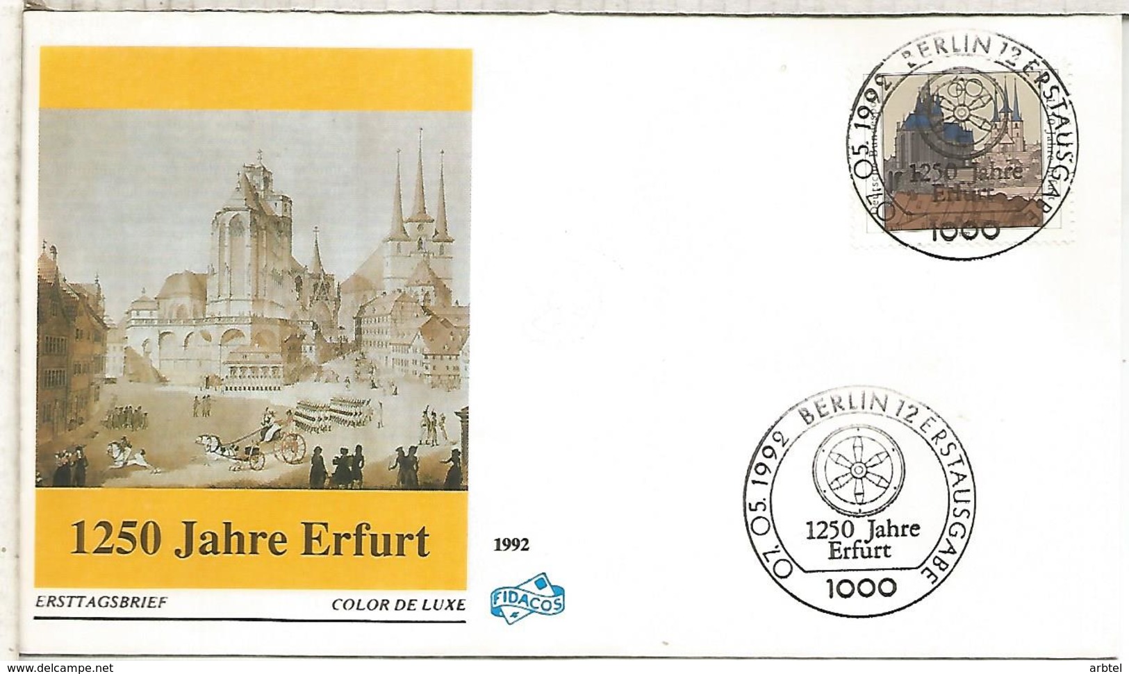 ALEMANIA FDC 1992 1250 JAHRE ERFURT  CATEDRAL DOM - Iglesias Y Catedrales