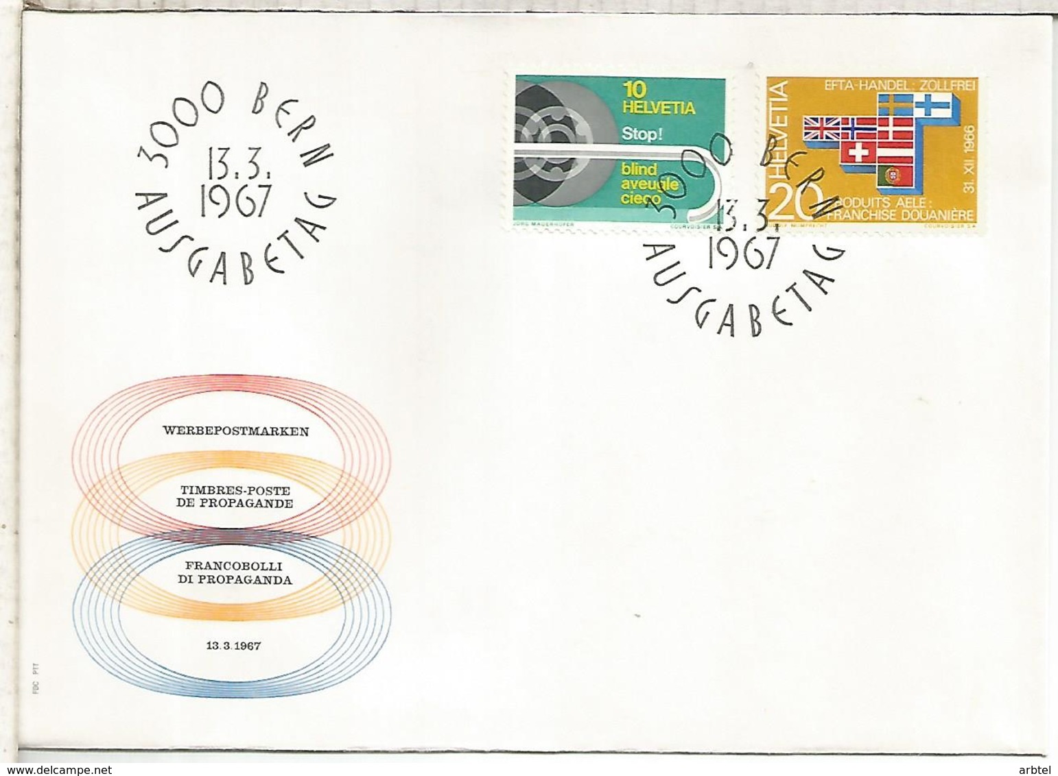 SUIZA FDC 1967 ADUANA ZOLL CIEGO BLIND AVEUGLE - Handicap