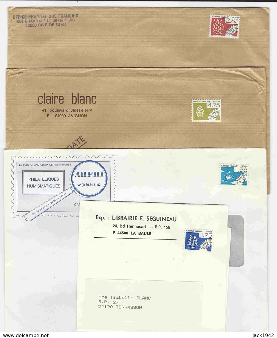 Préoblitérés "Les Quatre éléments" - N° 198 à 201 - 1f36, 1f75, 2f83 Et 4f75 Sur 3 Enveloppes + 1 Bande Intacte - 1964-1988