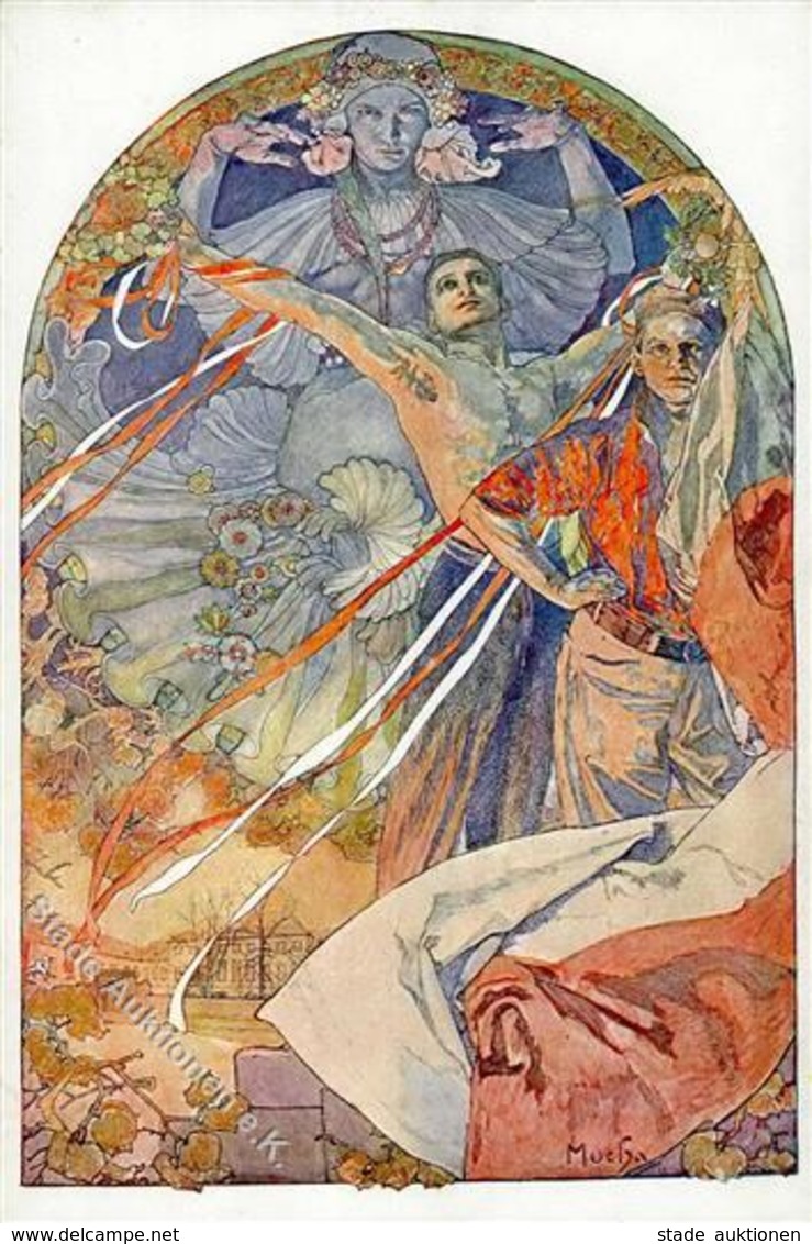 Mucha, Alfons Jugendstil Künstler-Karte I-II Art Nouveau - Mucha, Alphonse
