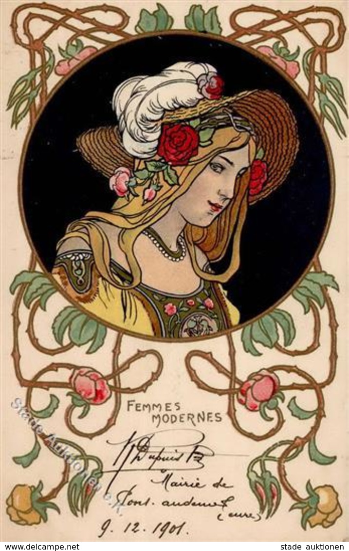 Jugendstil Femmes Modernes Künstlerkarte 1901 I-II (Klebereste RS) Art Nouveau - Autres & Non Classés