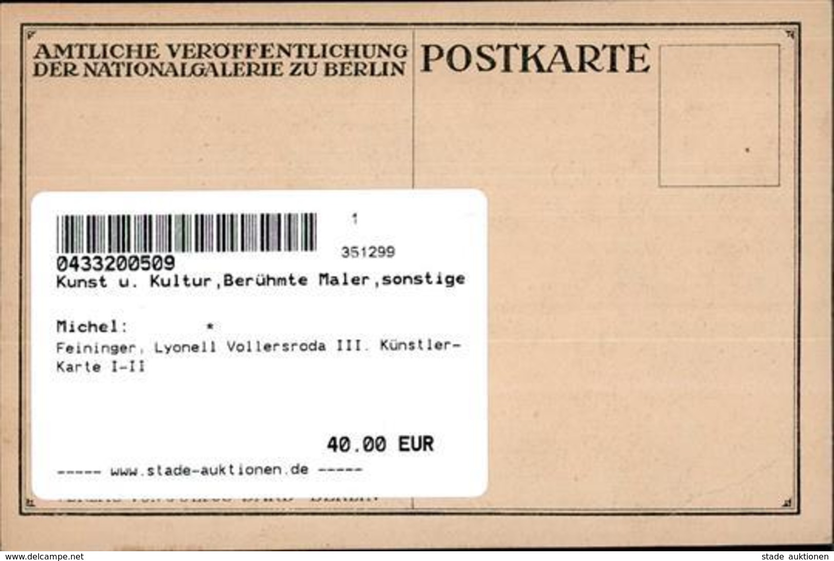 Feininger, Lyonell Vollersroda III. Künstler-Karte I-II - Otros & Sin Clasificación