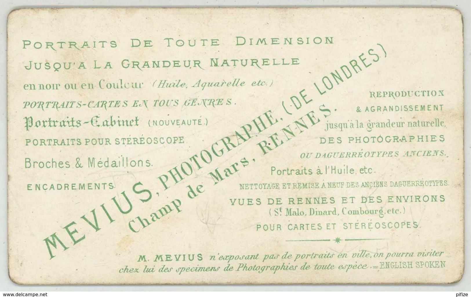 CDV Publicitaire Circa 1870 Charles Mevius à Rennes . Maison Et Atelier Du Photographe . - Old (before 1900)