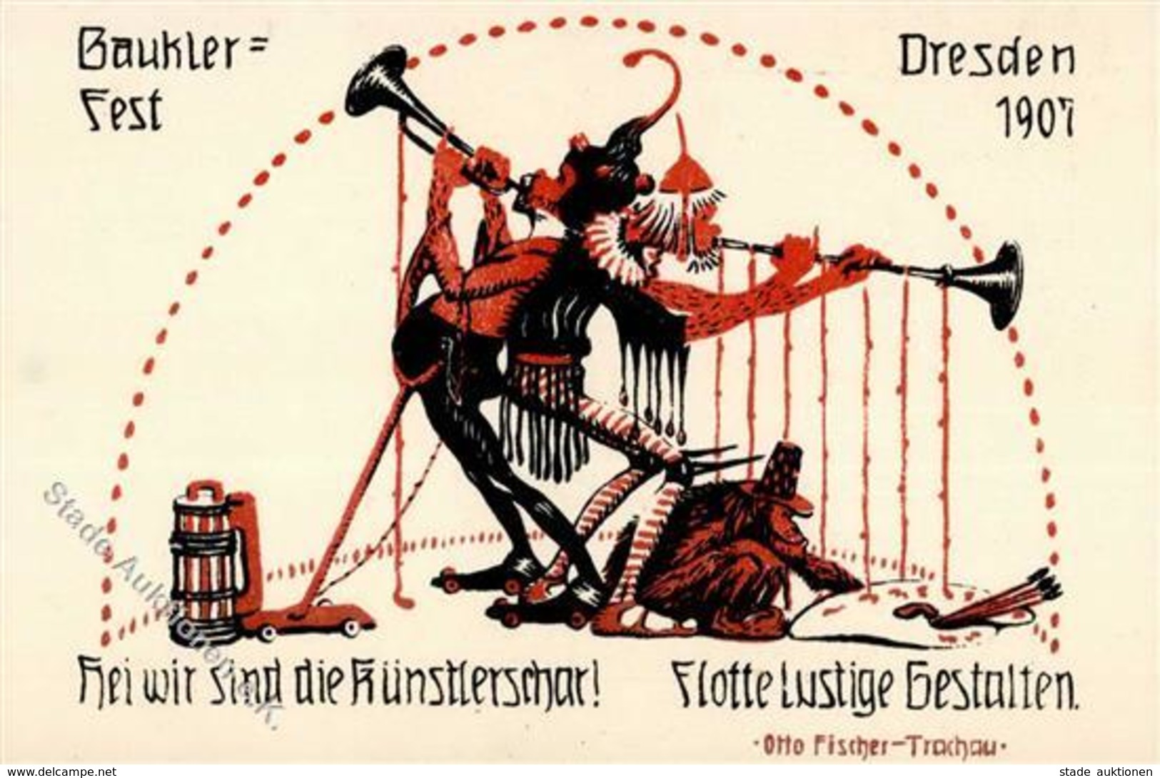 Kunstgeschichte Dresden Fischer, Otto Gauklerfest Künstlerkarte 1907 I-II - Autres & Non Classés