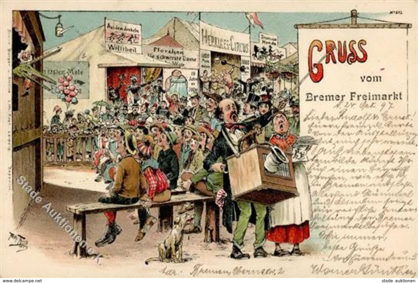 Thiele, Arthur Drehorgel Bremer Freimarkt Künstlerkarte 1897 I-II Orgue De Barbarie - Thiele, Arthur