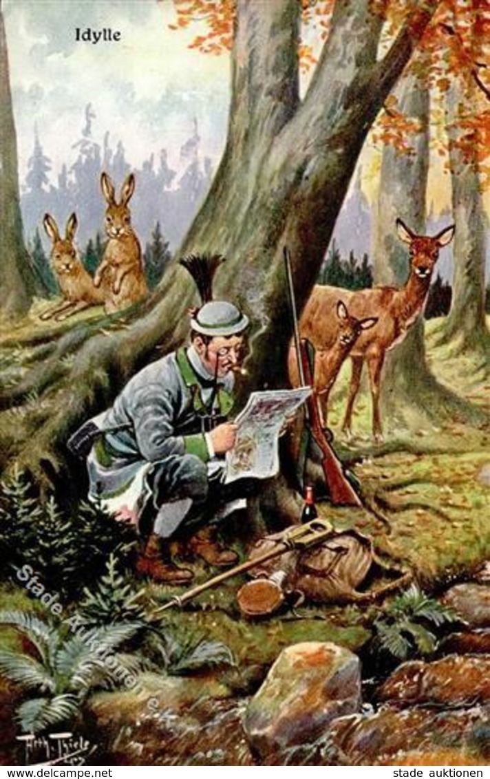 Thiele, Arthur Jagd Künstler-Karte I-II Chasse - Thiele, Arthur