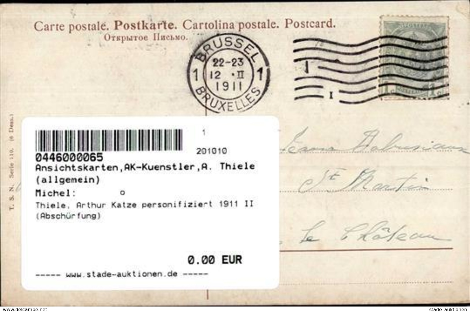 Thiele, Arthur Katze Personifiziert 1911 II (Abschürfung) Chat - Thiele, Arthur