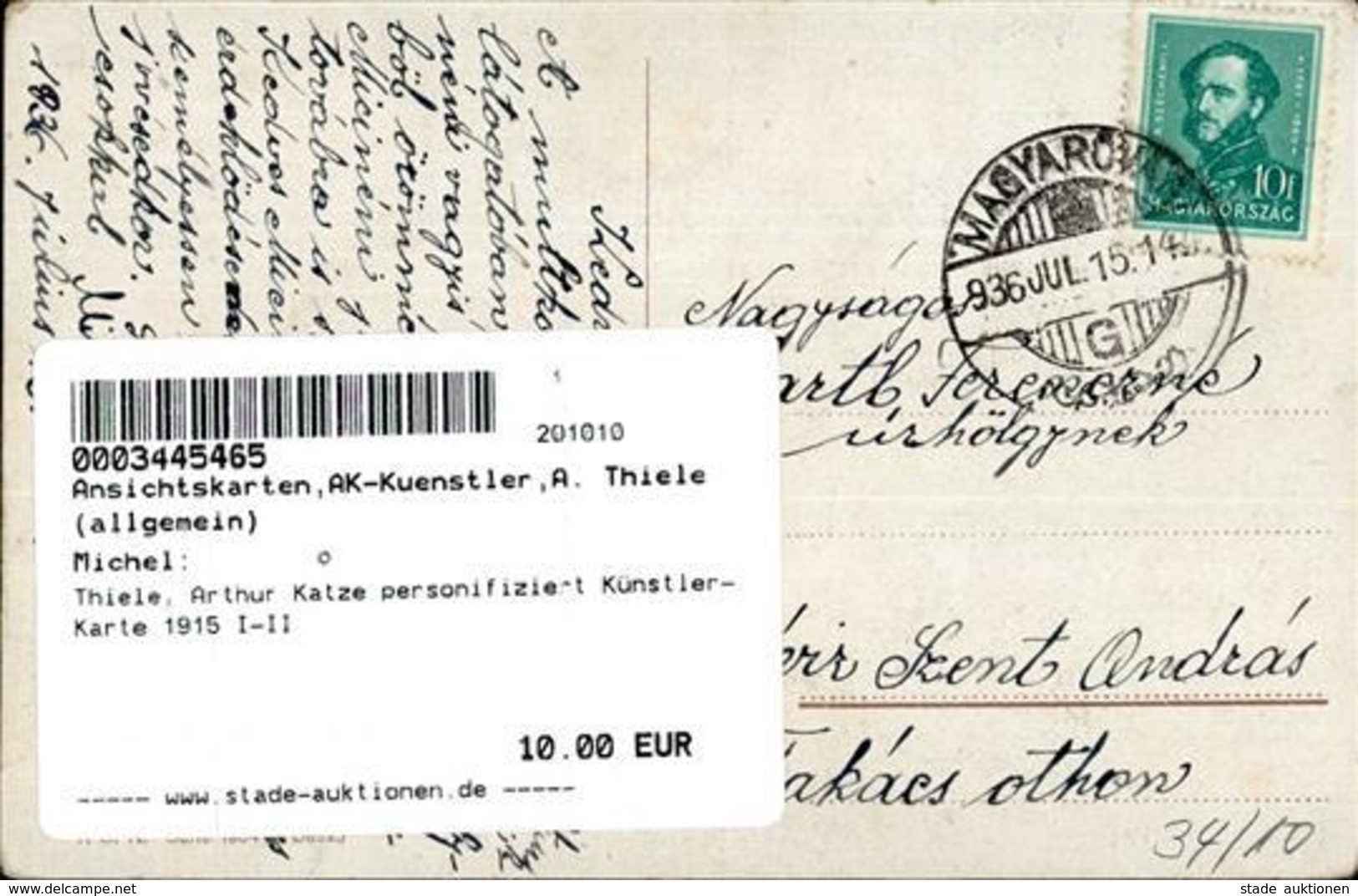 Thiele, Arthur Katze Personifiziert Künstler-Karte 1915 I-II Chat - Thiele, Arthur