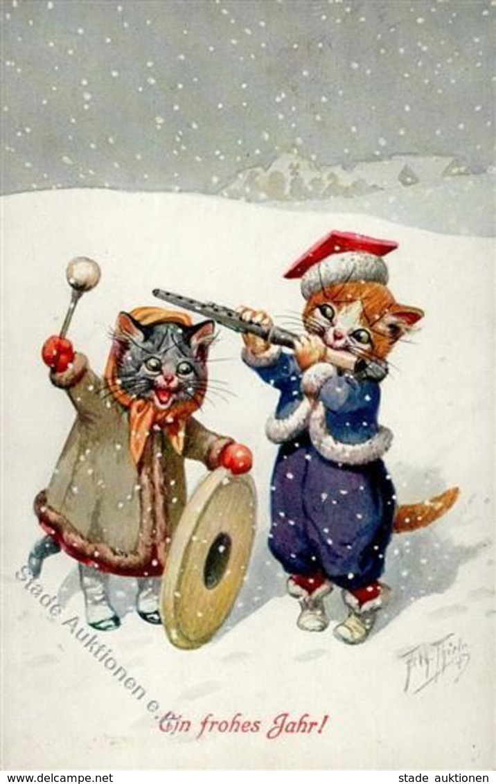 Thiele, Arthur Katzen Personifiziert Künstlerkarte 1918 I-II Chat - Thiele, Arthur