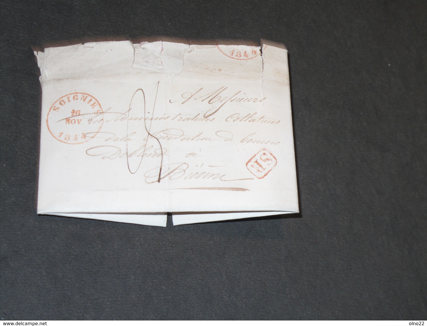 COURRIER AVEC 2 CACHETS SOIGNIES 1844 Et LESSINES 1844 - Lettre à Fondation Bourse DEBLINDE - 1830-1849 (Belgique Indépendante)