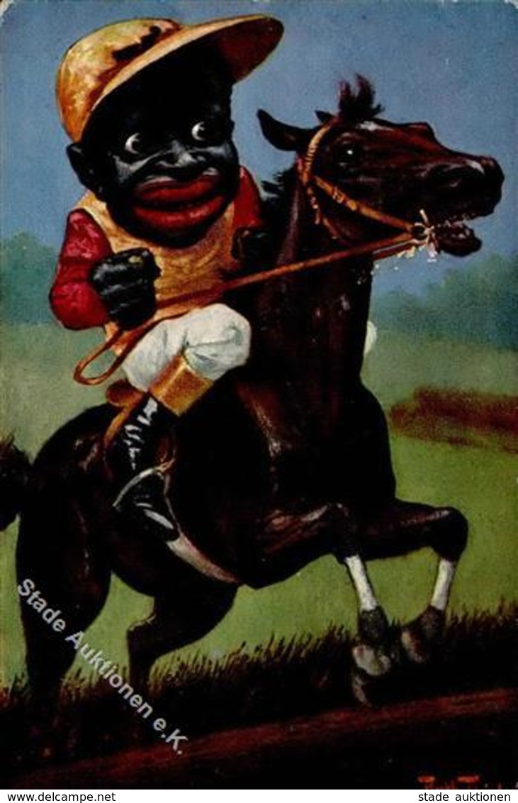 Thiele, Arthur Schwarzafrikaner Jockey Künstlerkarte I-II - Thiele, Arthur