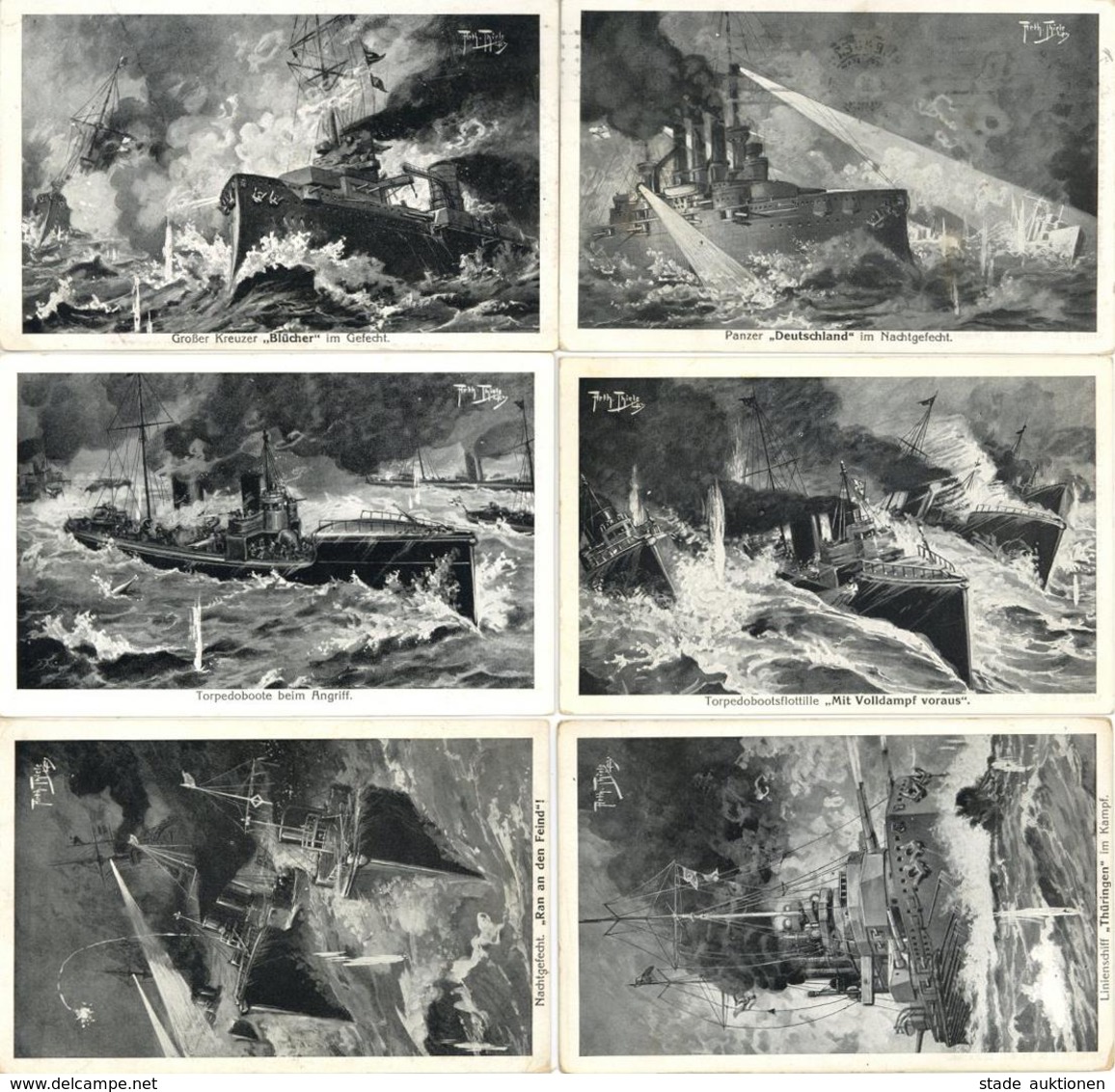 THIELE,Arthur - FED 491 Kpl. 12er-Serie KRIEGSSCHIFFE I-II - Thiele, Arthur