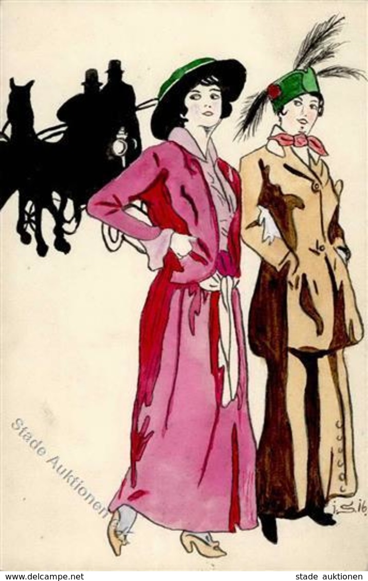 Handgemalt Frauen Mode  Künstlerkarte 1916 I-II Peint à La Main Femmes - Sonstige & Ohne Zuordnung
