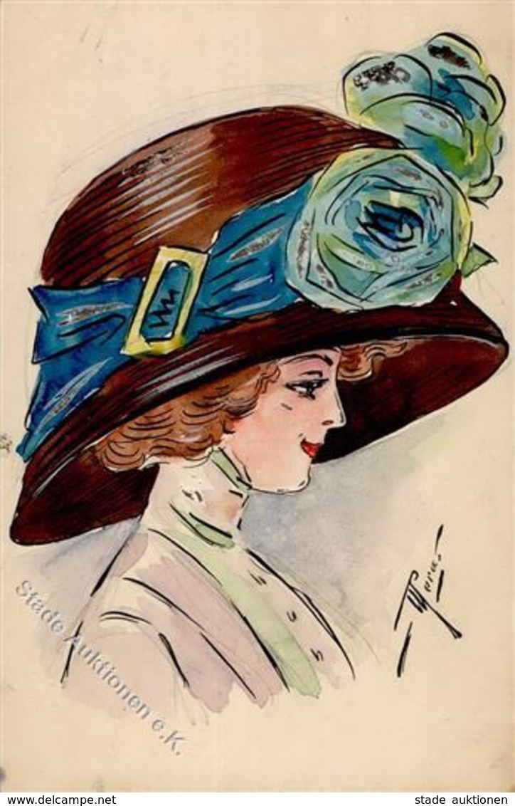 Handgemalt Hutmode Künstlerkarte 1909 I-II Peint à La Main - Autres & Non Classés