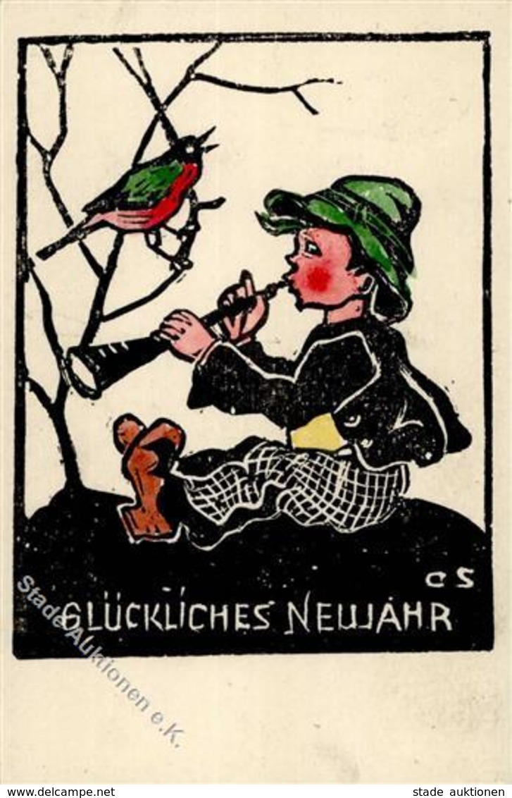 Handgemalt Kind Vogel Neujahr Künstlerkarte I-II Peint à La Main Bonne Annee - Sonstige & Ohne Zuordnung