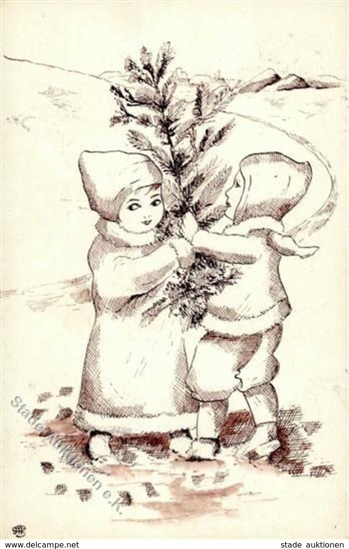 Handgemalt Kinder Weihnachten  Künstlerkarte 1917 I-II Noel Peint à La Main - Otros & Sin Clasificación