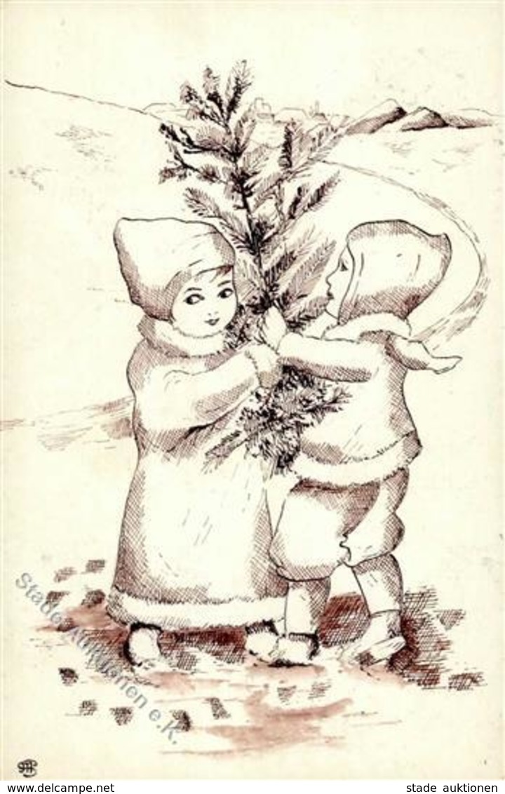 Handgemalt Kinder Weihnachten  Künstlerkarte 1917 I-II Noel Peint à La Main - Sonstige & Ohne Zuordnung