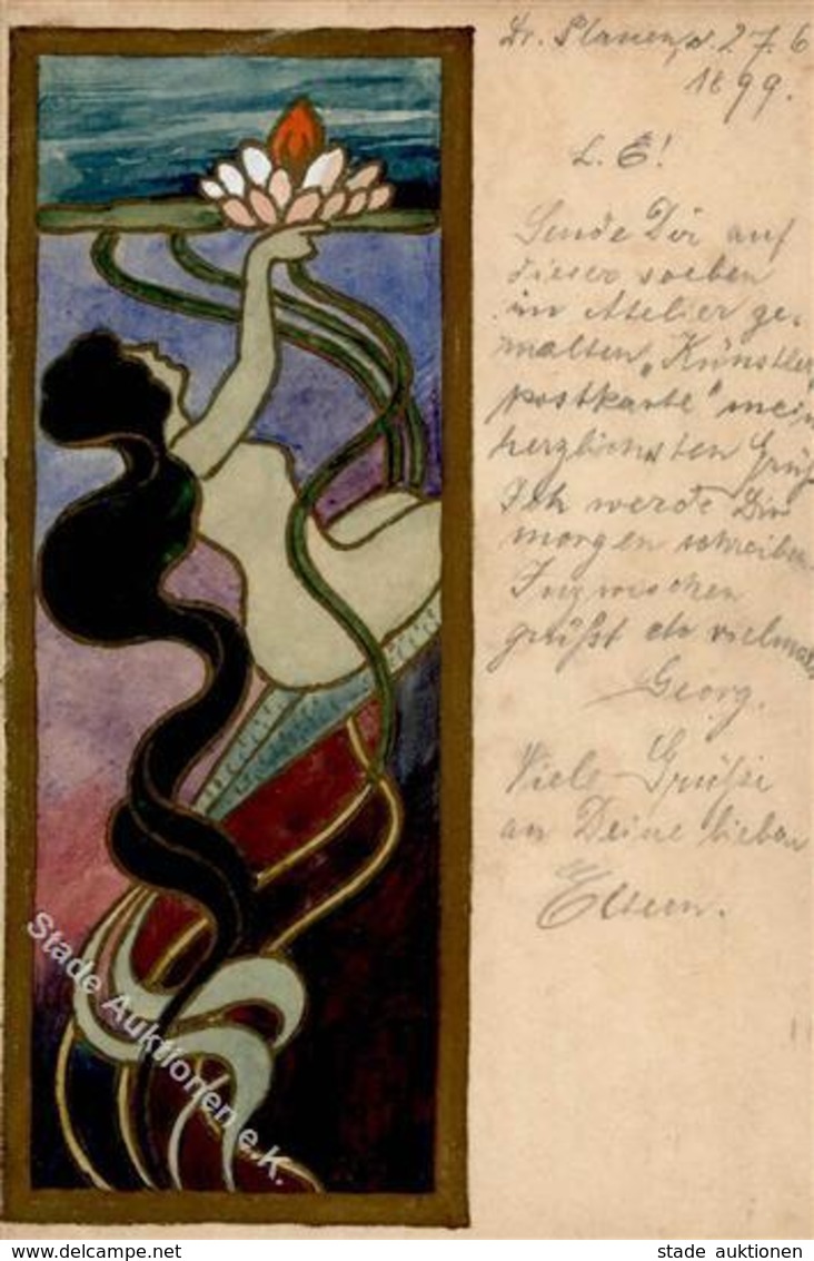 Handgemalt Nixe  Künstlerkarte 1899 I-II Peint à La Main - Otros & Sin Clasificación