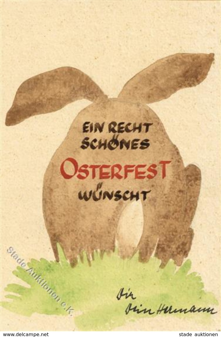 Handgemalt Ostern Hase Im Feldpostumschlag WK II Künstlerkarte I-II Peint à La Main Paques - Autres & Non Classés