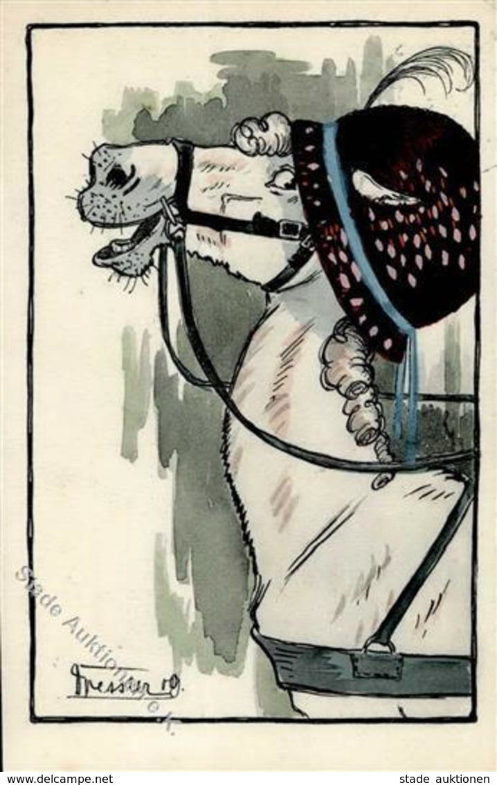 Handgemalt Pferd Personifiziert Künstlerkarte 1911 I-II Peint à La Main - Autres & Non Classés