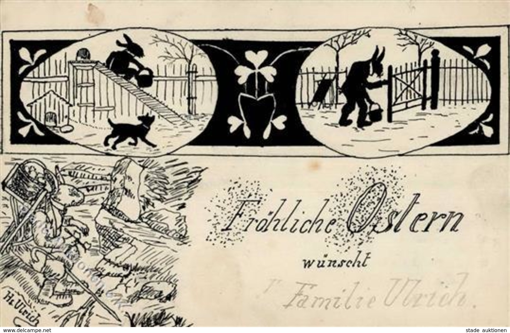 Handgemalt Sign. Ulrich, Hs. Hasen Personifiziert Hund Ostern  Künstlerkarte 1905 I-II (fleckig) Peint à La Main Paques  - Sonstige & Ohne Zuordnung