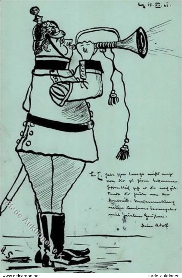 Handgemalt Soldat Pickelhaube Trompete Künstlerkarte 1901 I-II Peint à La Main - Autres & Non Classés
