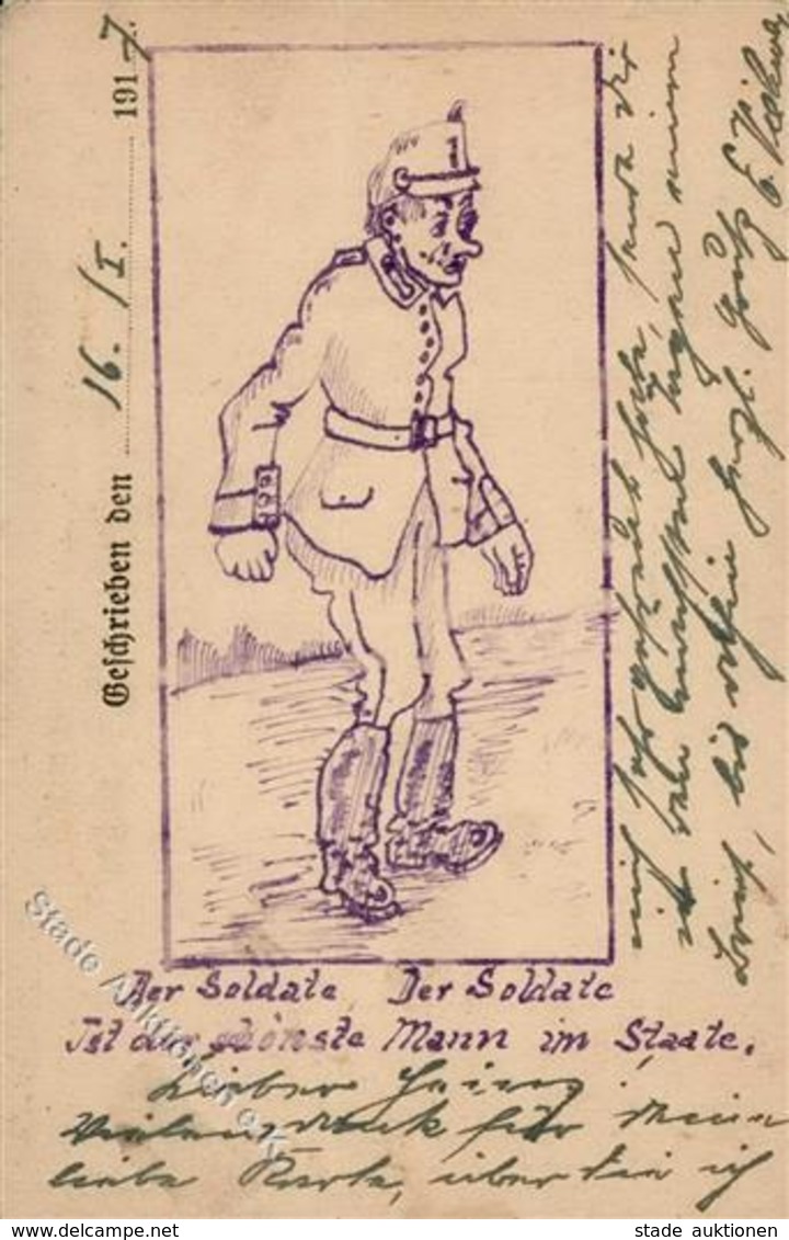 Handgemalt WK I Soldat Künstlerkarte 1917 I-II Peint à La Main - Autres & Non Classés