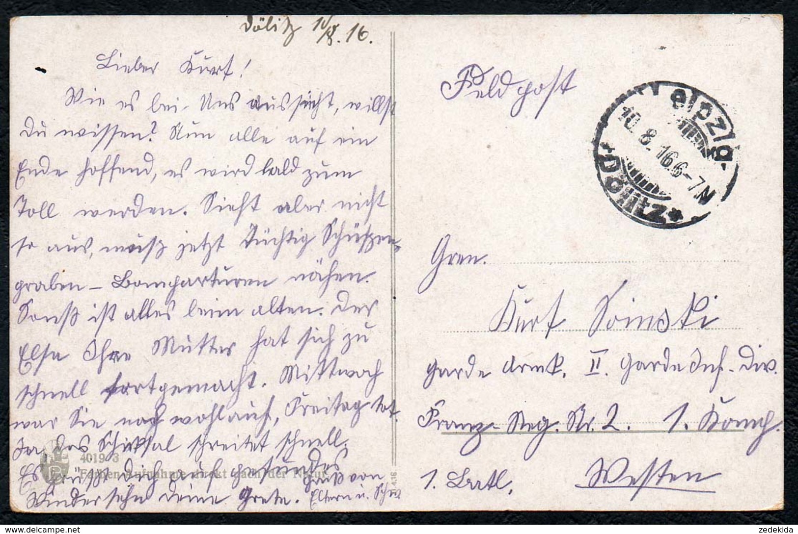 C7310 - Feldpost Leipzig Dölitz - Glückwunschkarte Geburtstag - 1. WK WW - Briefe U. Dokumente