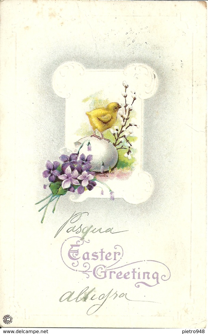 Cartolina "Buona Pasqua", "Easter Greeting" Fiori E Uova Con Pulcino (S16) - Pasqua