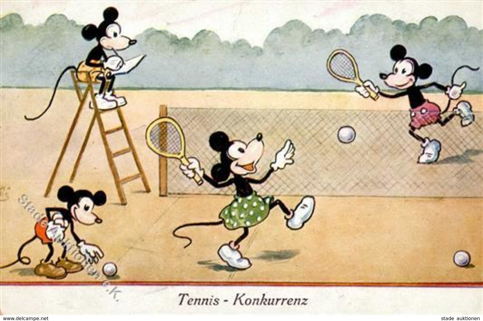 Micky Maus Tennis Künstler-Karte I-II - Sonstige & Ohne Zuordnung