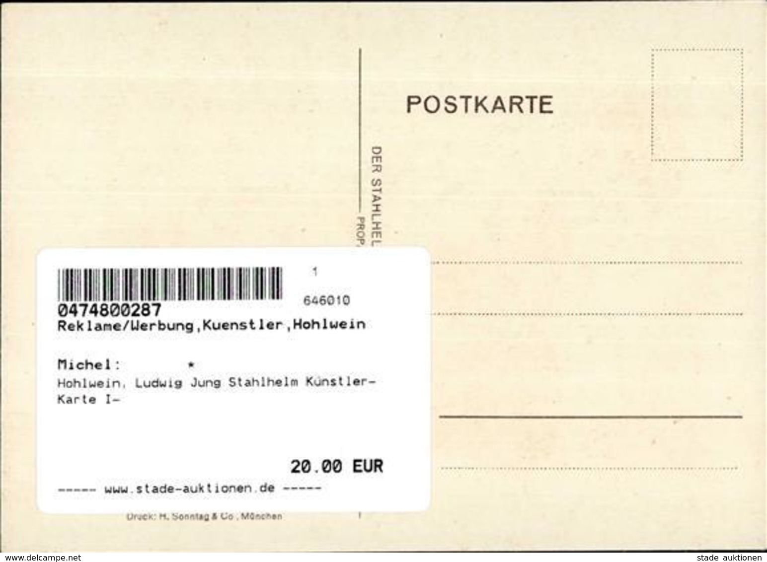 Hohlwein, Ludwig Jung Stahlhelm Künstler-Karte I- - Hohlwein, Ludwig