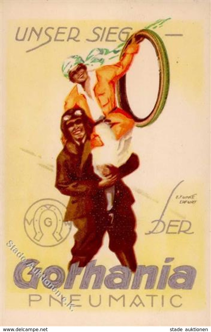 Werbung Auto Gothania Pneumatic Sign. Funke, E. Künstlerkarte I-II Publicite - Publicité