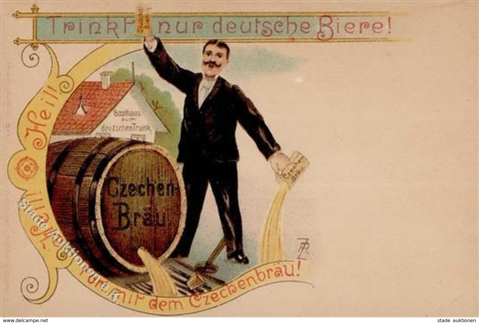 Bier Gasthaus Zum Deutschen Trunk Lithographie I-II Bière - Publicidad