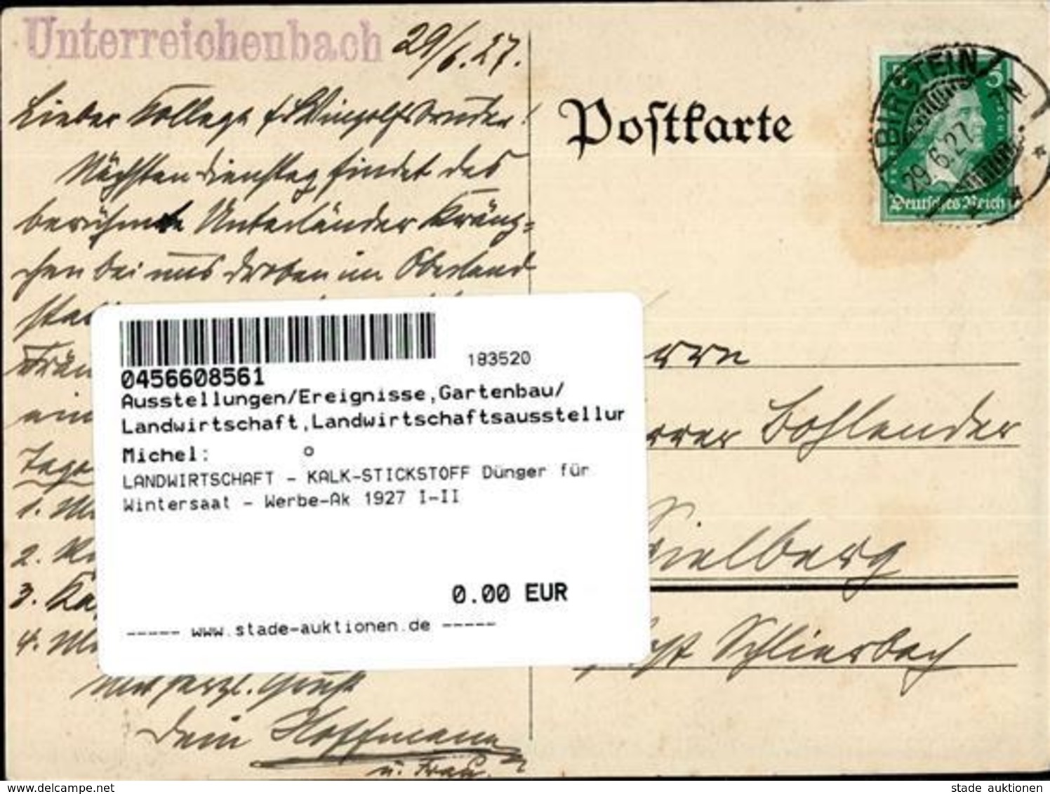 LANDWIRTSCHAFT - KALK-STICKSTOFF Dünger Für Wintersaat - Werbe-Ak 1927 I-II - Exposiciones