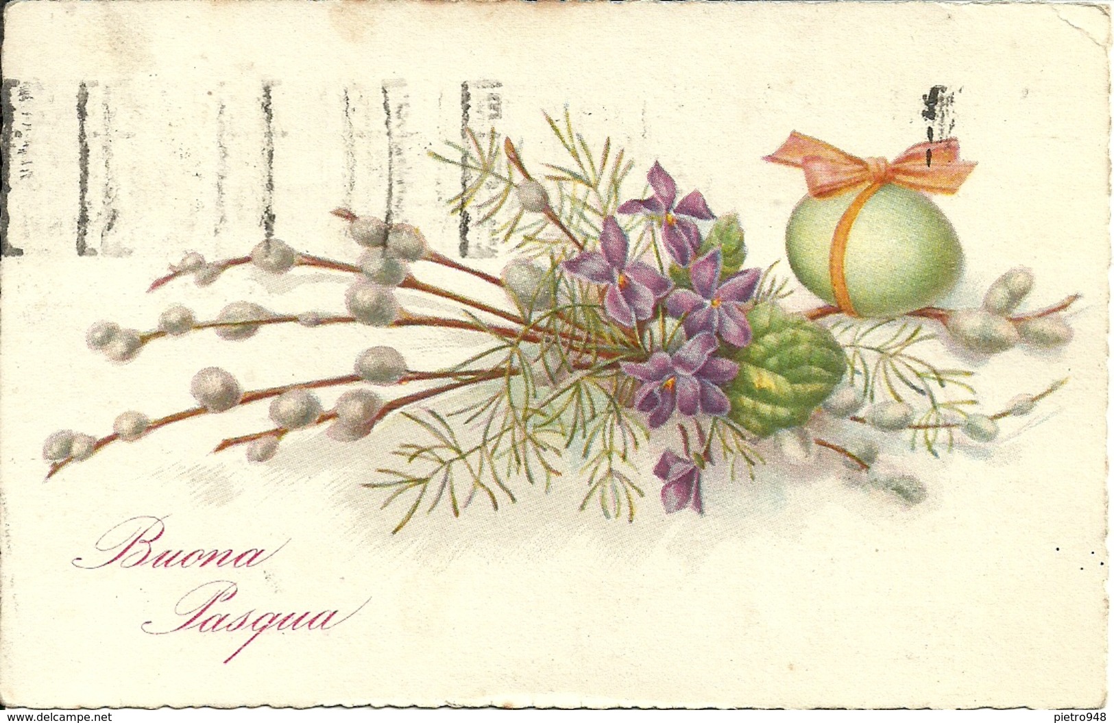 Cartolina "Buona Pasqua", Mazzo Di Fiori E Uovo (S23) - Pasqua