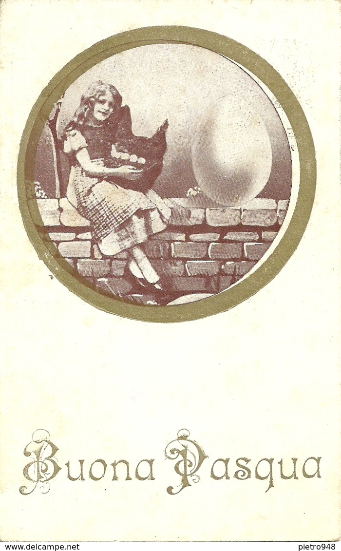 Cartolina "Buona Pasqua", Ragazza Seduta Su Muretto E Uovo (S25) - Easter