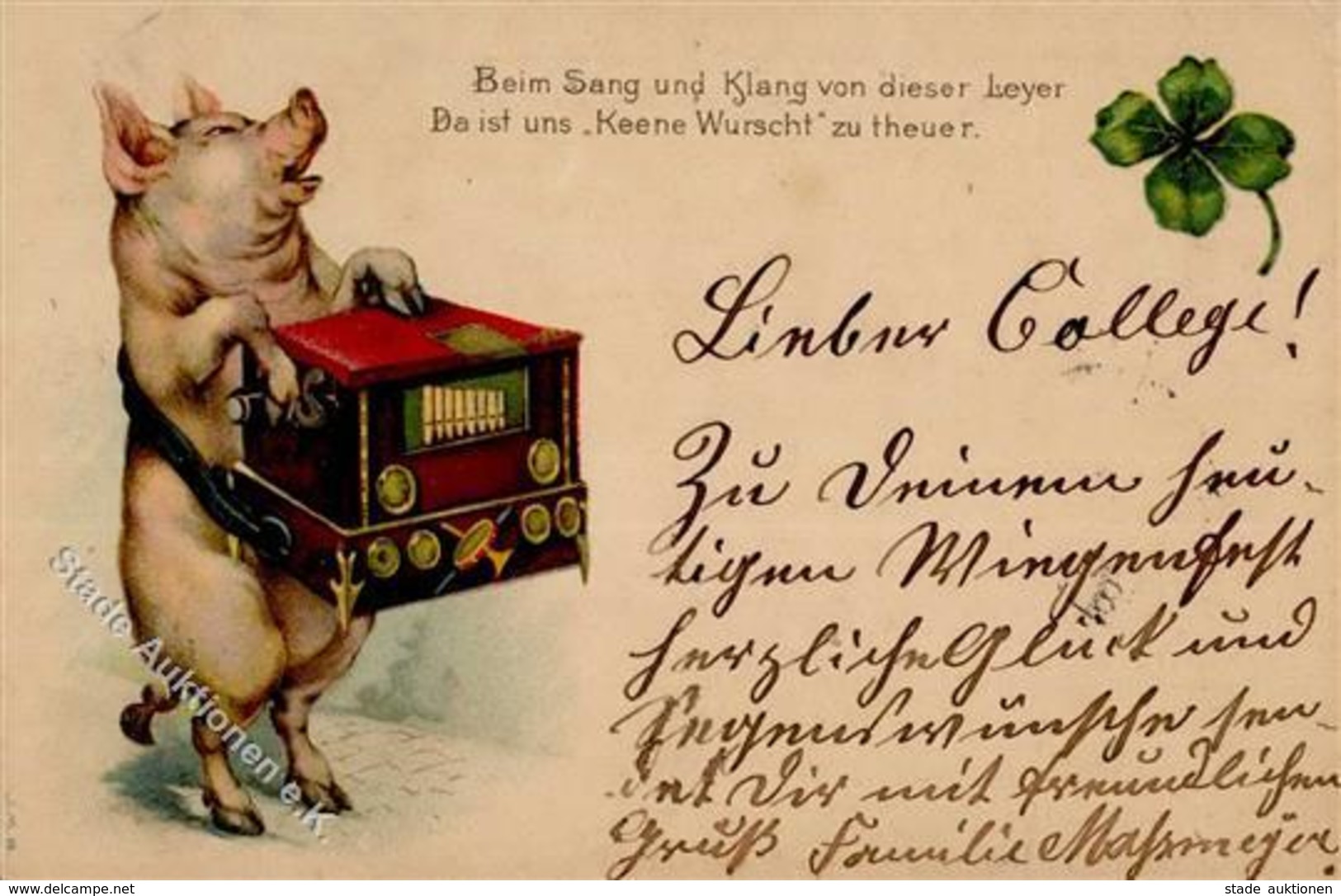 Drehorgel Schwein Personifiziert Lithographie 1900 I-II Orgue De Barbarie Cochon - Autres & Non Classés