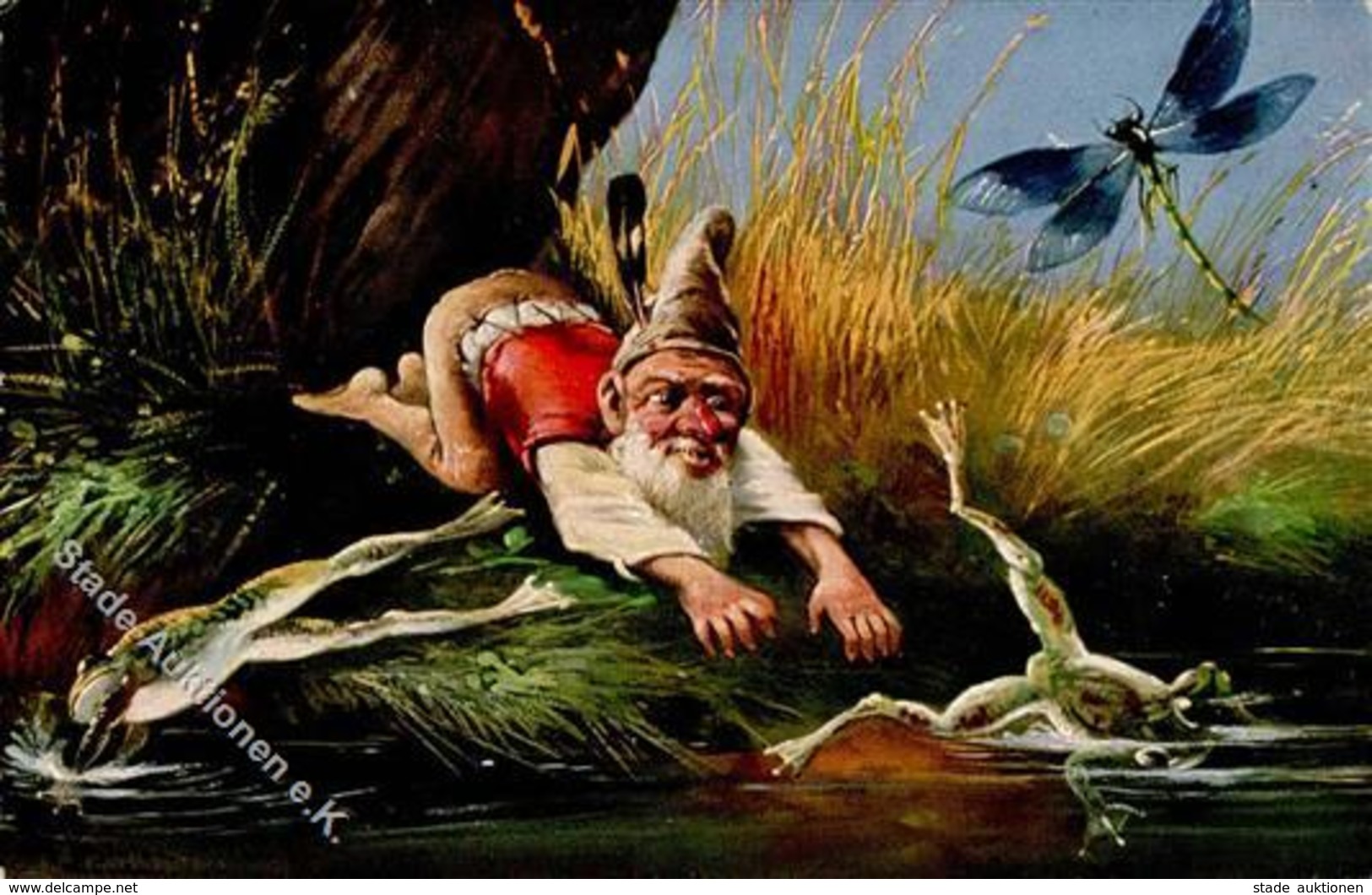Zwerg Frosch Libelle Künstlerkarte 1906 I-II Grenouille Lutin - Contes, Fables & Légendes
