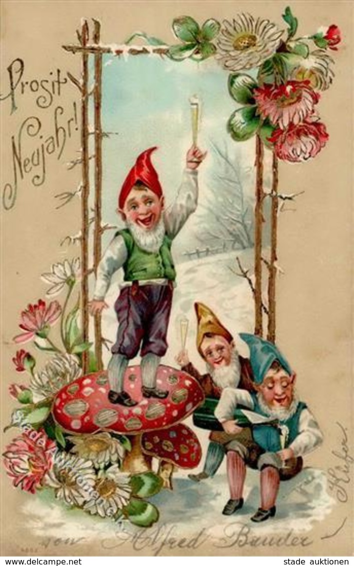 Zwerg Pilze Wein Neujahr  I-II Bonne Annee Lutin Vigne - Fairy Tales, Popular Stories & Legends