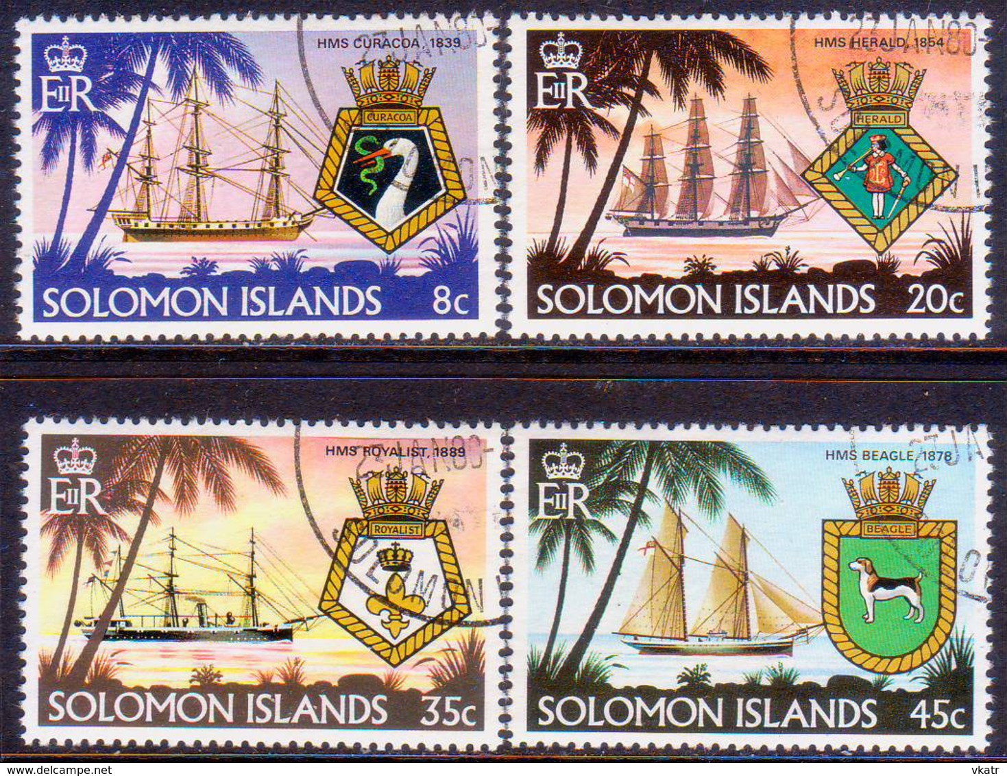 SOLOMON ISLANDS 1980 SG #409-12 Compl.set Used Ships And Creasts (1st Series) - Solomoneilanden (1978-...)
