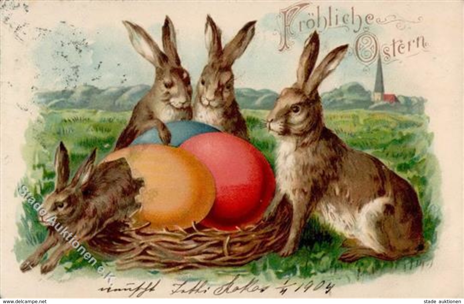 Ostern Hasen Lithographie / Prägedruck I-II (Marke Entfernt, Fleckig) Paques - Easter