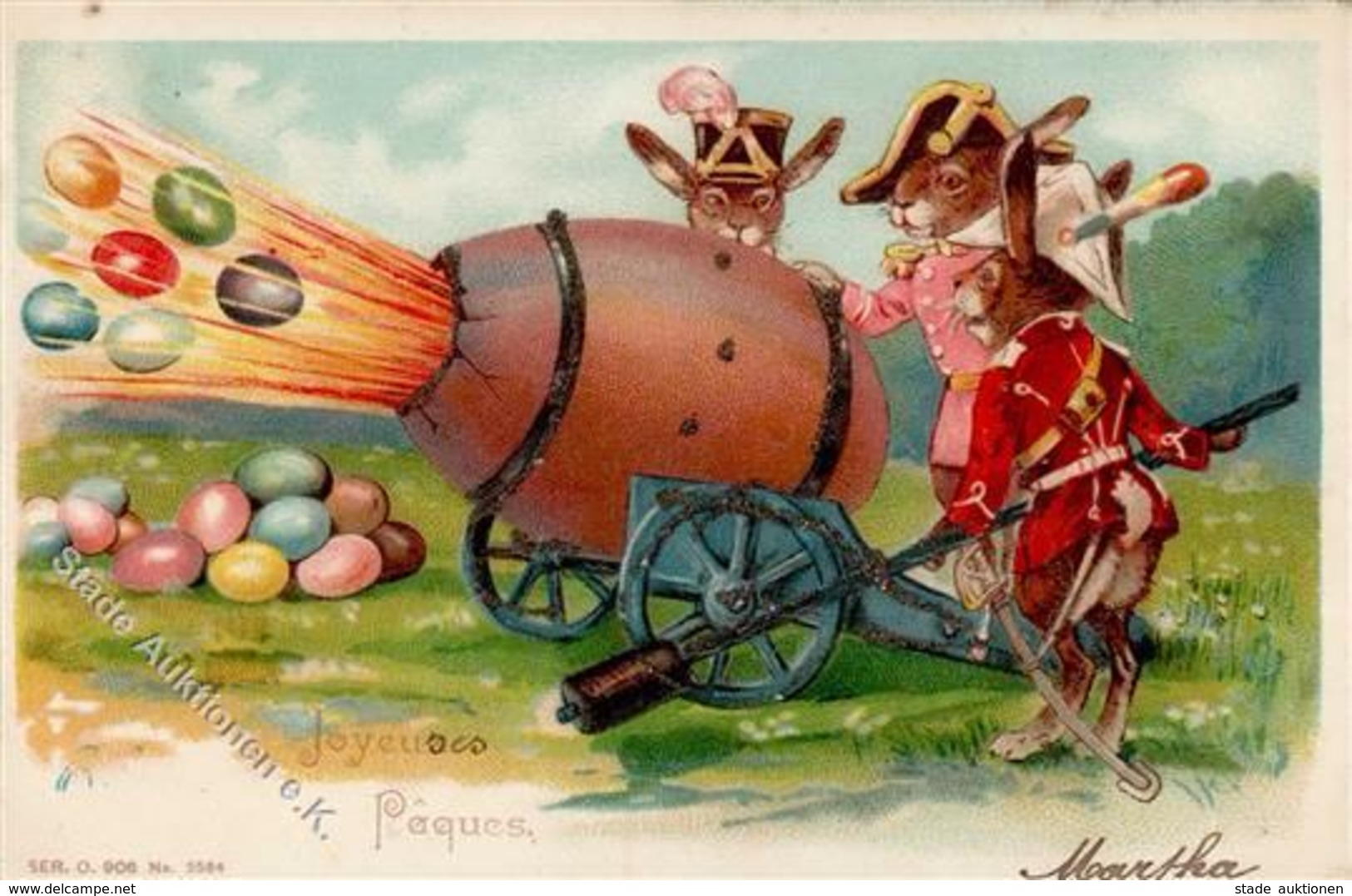 Ostern Hasen Personifiziert Eier Kanone Lithographie / Prägedruck 1904 I-II Paques - Pasqua