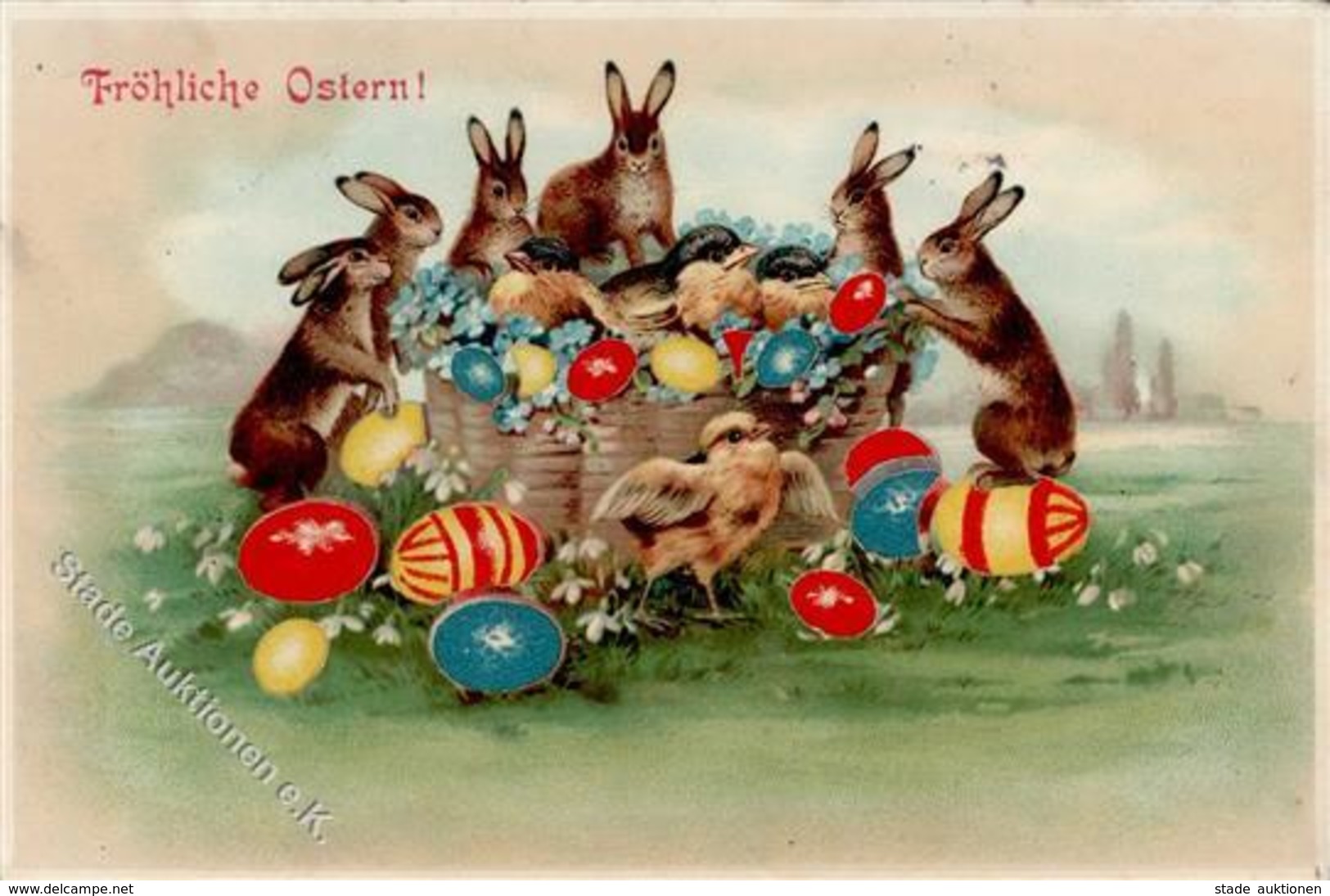 Ostern Hasen Personifiziert Küken Lithographie 1905 I-II (fleckig) Paques - Pâques