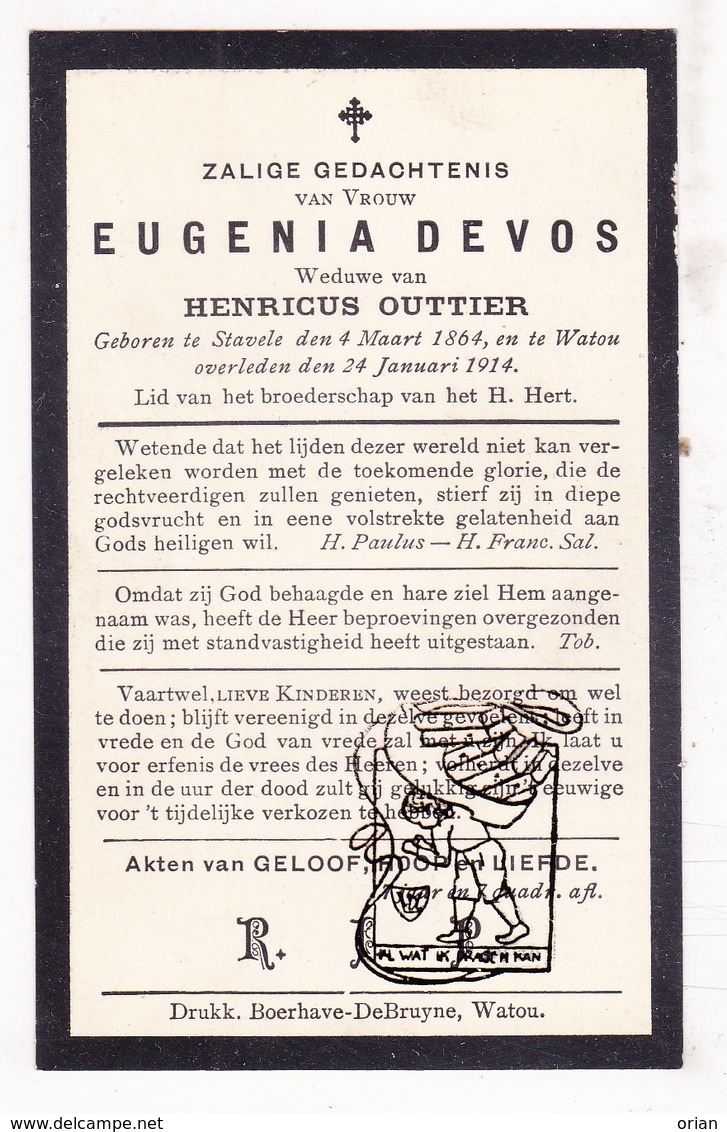 DP Eugenia Devos ° Stavele Alveringem 1864 † Watou Poperinge 1914 X Henri Outtier - Andachtsbilder